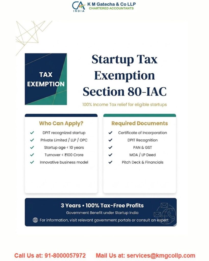 Startup Tax Exemption Under Section 80-IAC of the Income Tax Act, 1961 Startup Tax Exemption Under Section 80-IAC of the Income Tax Act, 1961
